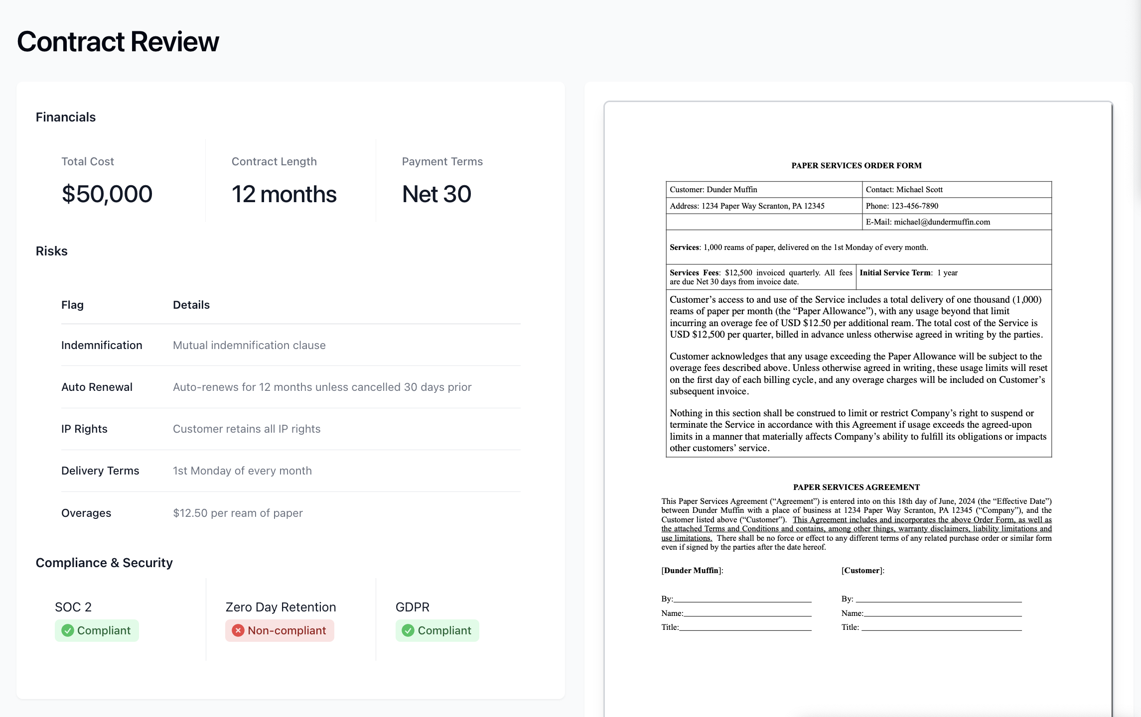 Contract dashboard screenshot